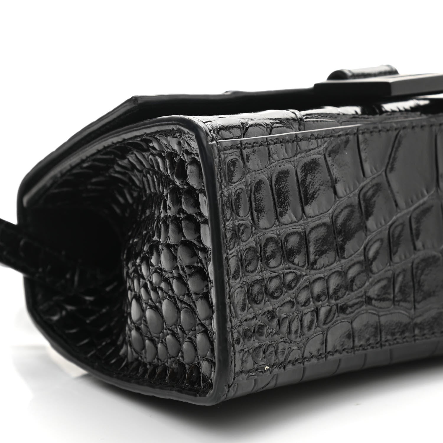 Balenciaga Shiny Calfskin Monochrome Crocodile Embossed Hourglass Top Handle Bag XS Black 8 of 10