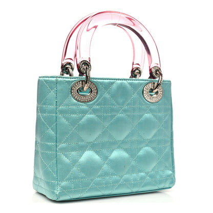 Christian Dior Satin Swarovski Crystal Acrylic PVC Cannage Mini Lady Dior Blue 3 of 12