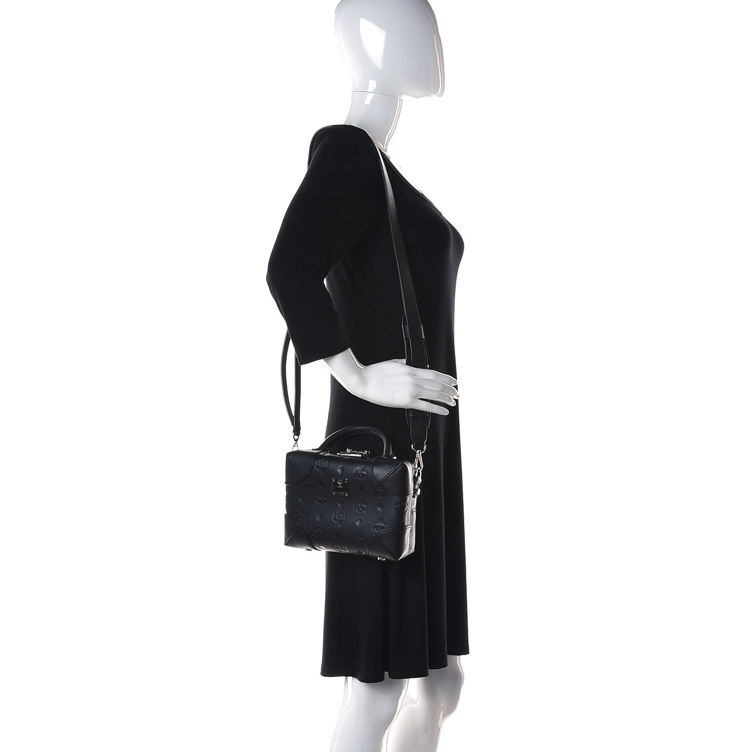 MCM Calfskin Ottomar Monogram Small Berlin Crossbody Black 3 of 11