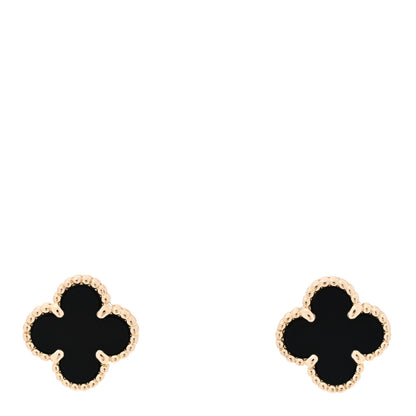 Van Cleef & Arpels 18K Yellow Gold Black Onyx Sweet Alhambra Earrings 1 of 5