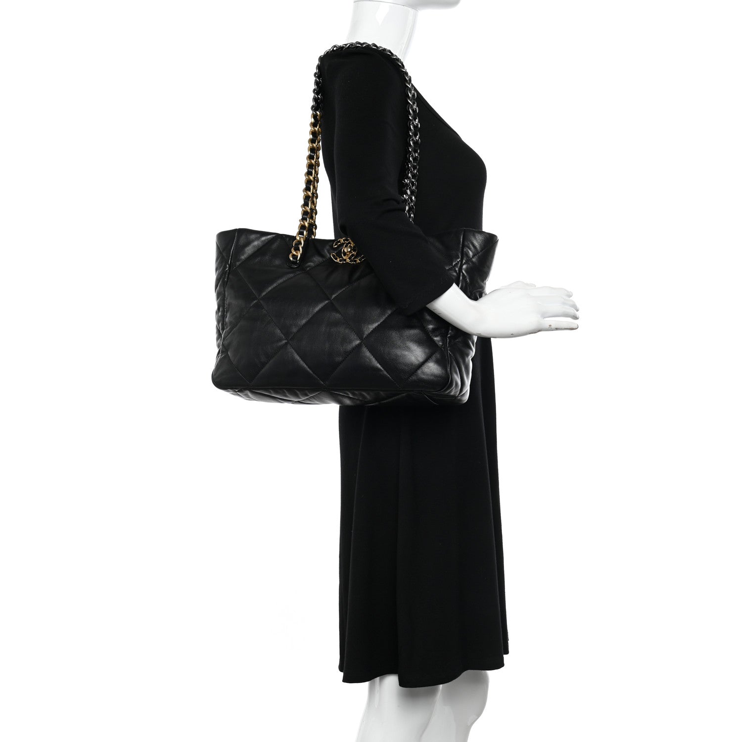 Chanel Lambskin Quilted Chanel 19 East West Shopping Bag Black 2 of 11