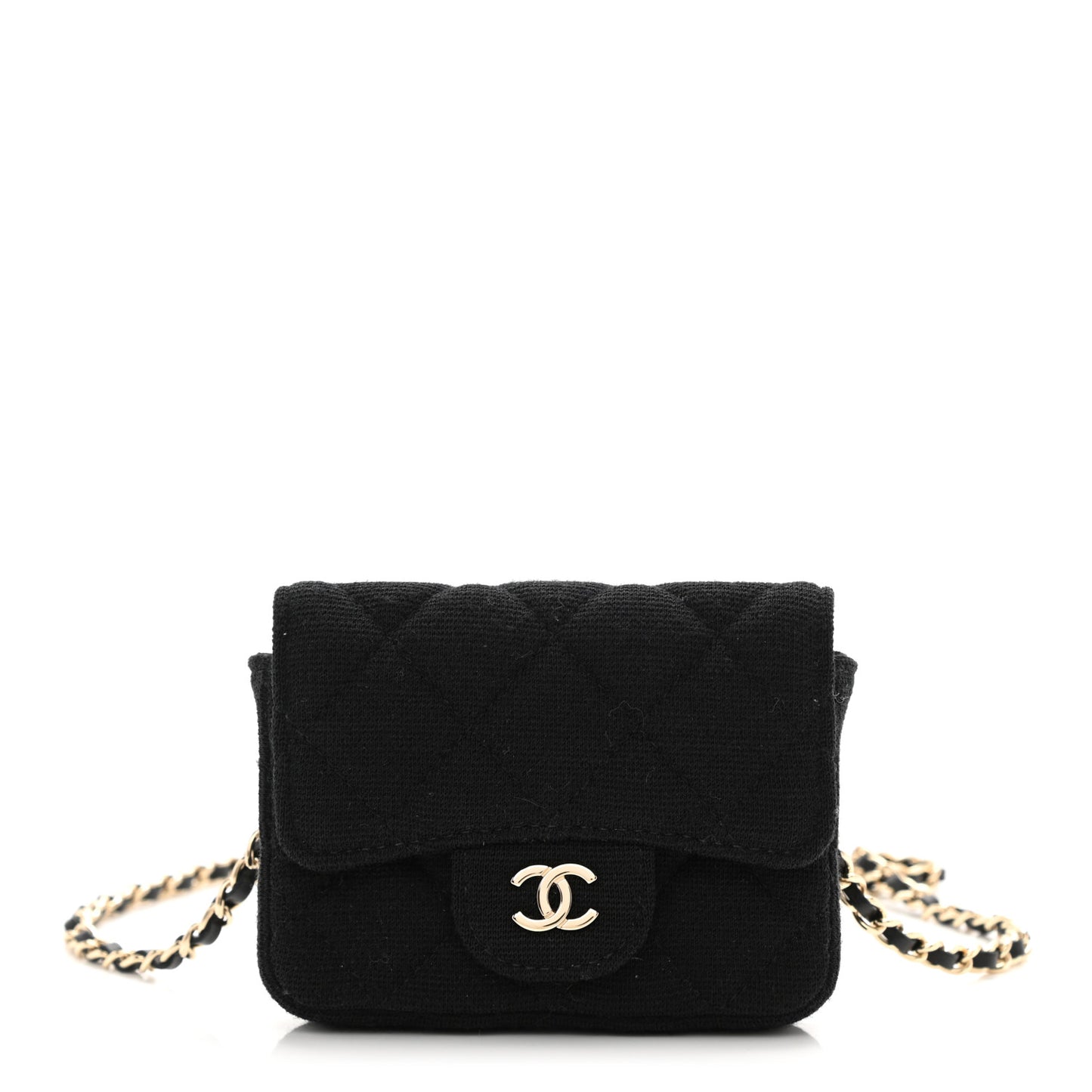 Jersey Quilted Flap Chain Waist Bag Black