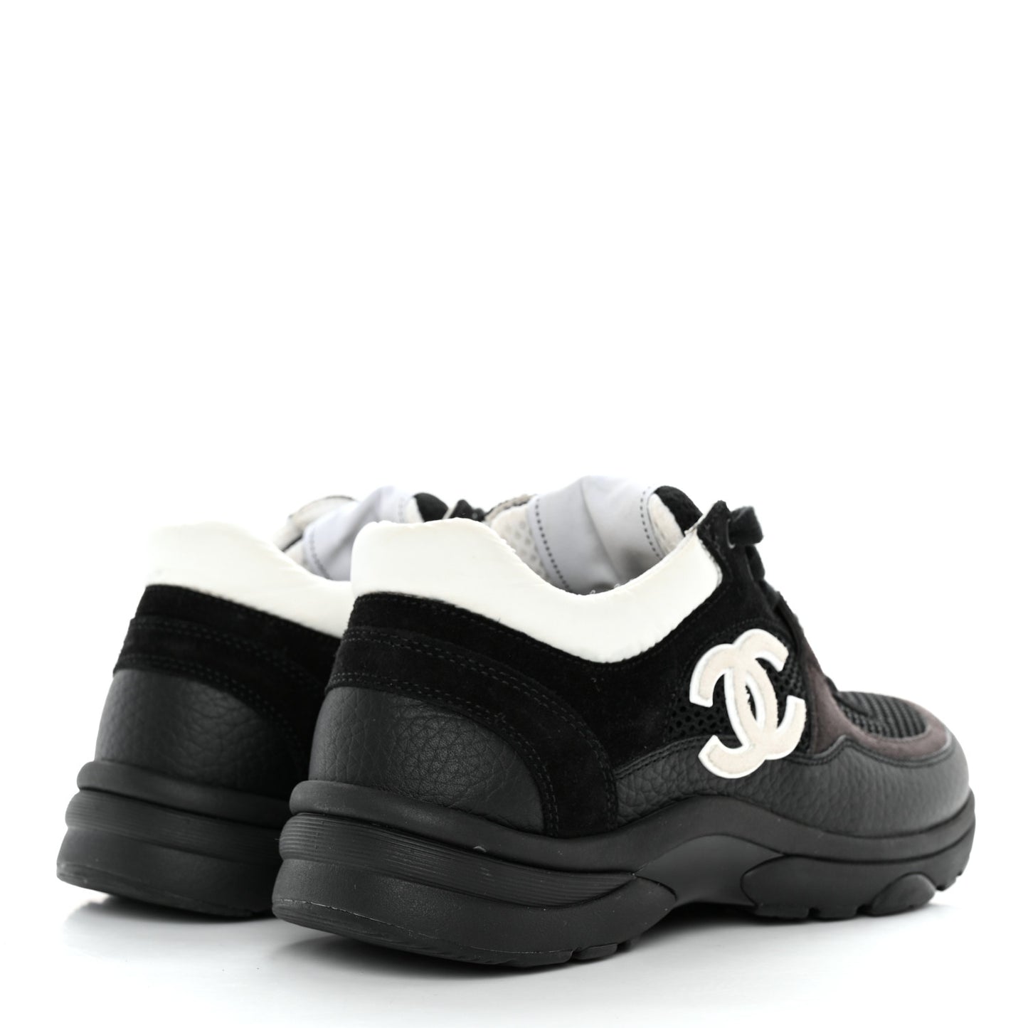 Mesh Suede Grained Calfskin Womens CC Sneakers 35 Black White
