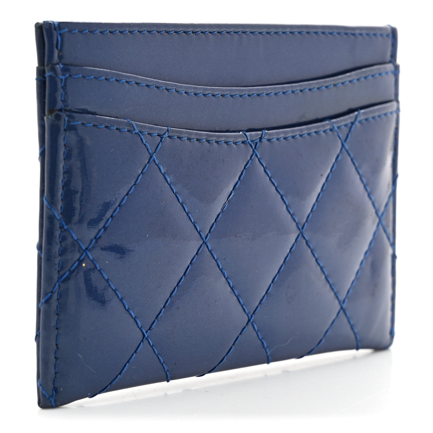 Chanel Patent Quilted Card Holder Blue 3 of 8
