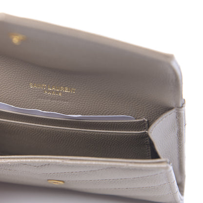Saint Laurent Grain De Poudre Matelasse Chevron Small Monogram Envelope Wallet Dark Beige 6 of 7