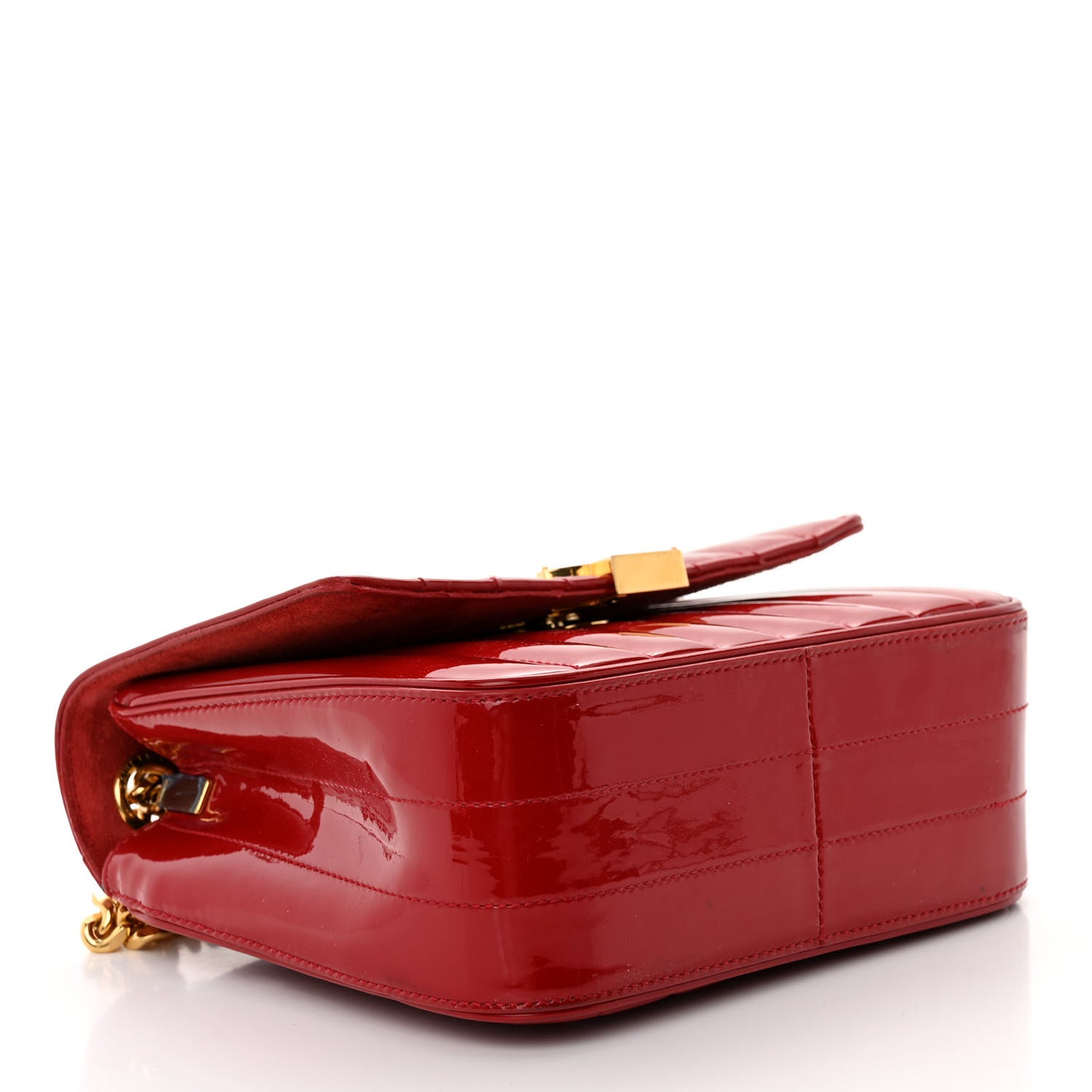 Patent Calfskin Matelasse Medium Vicky Chain Bag Rouge Eros