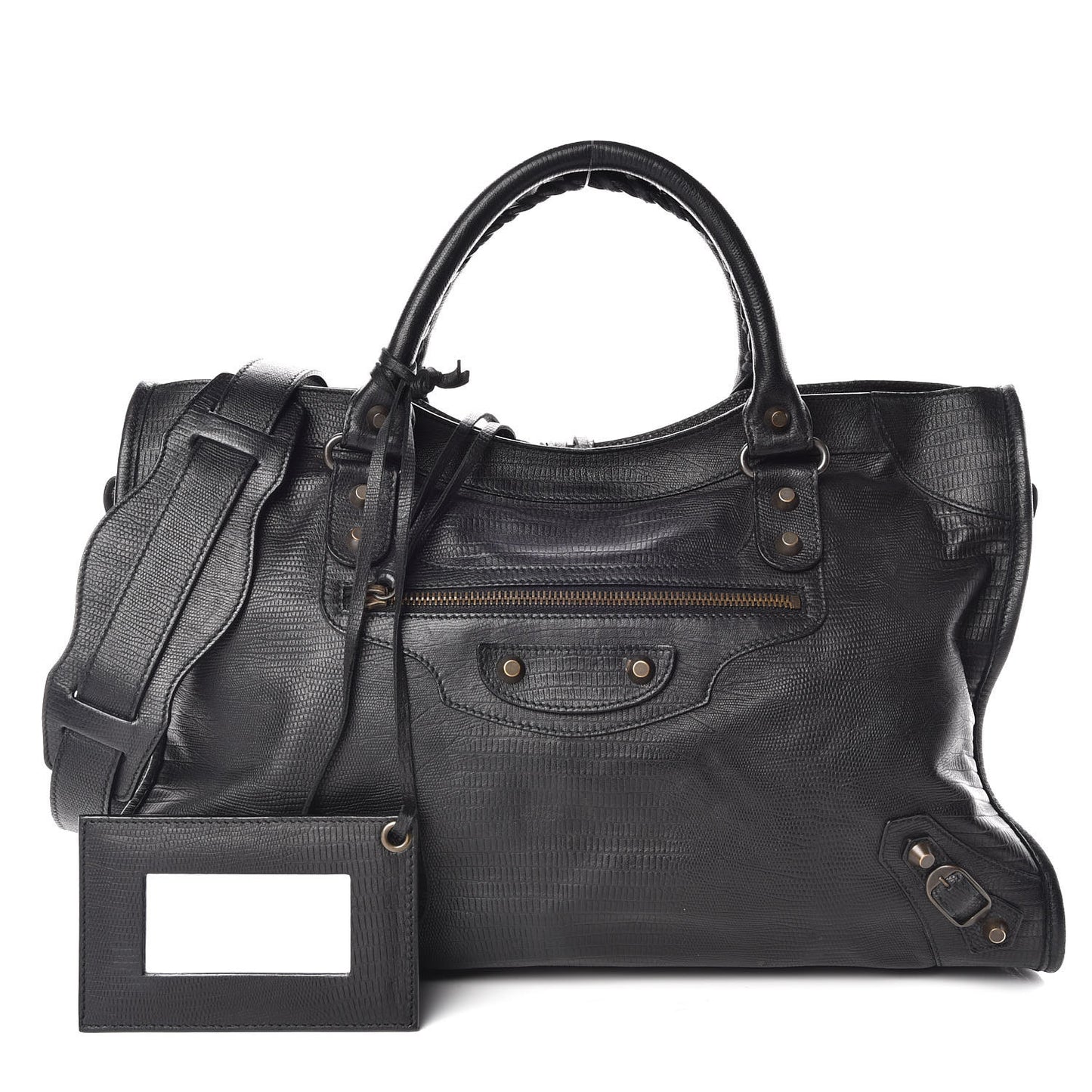 Agneau Lizard Embossed Classic Hardware City Black