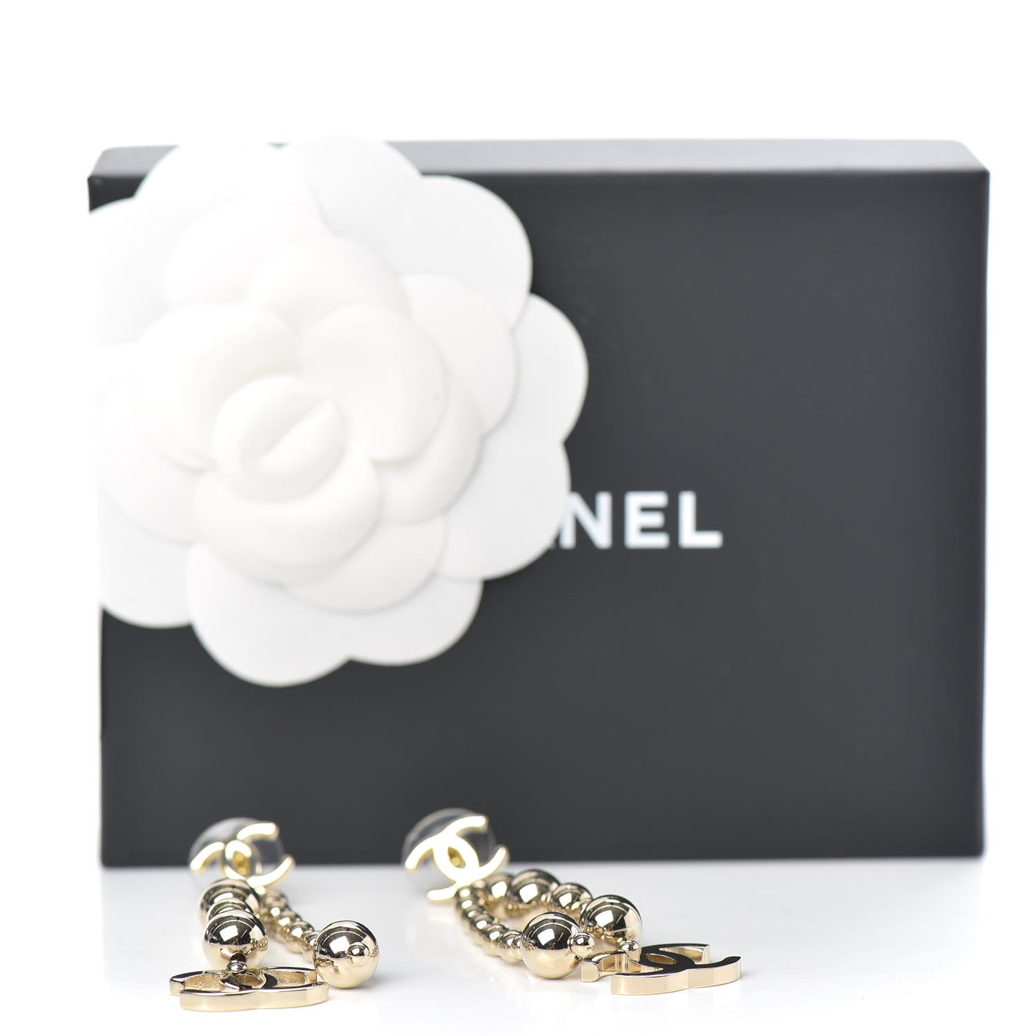 Chanel Metal CC Bead Drop Earrings Gold 5 of 5