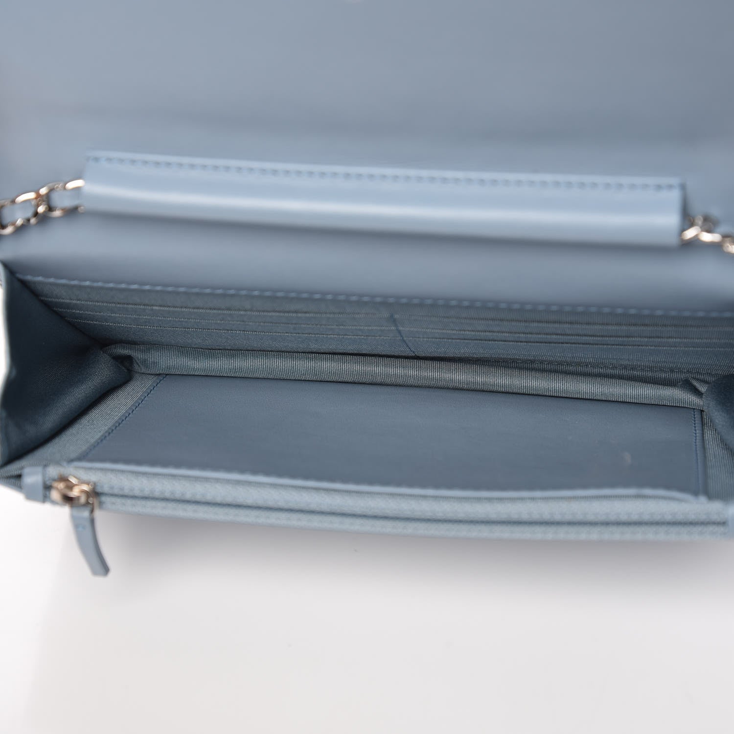 Chanel Faded Patent Calfskin Quilted Wallet on Chain Blue 5 of 9