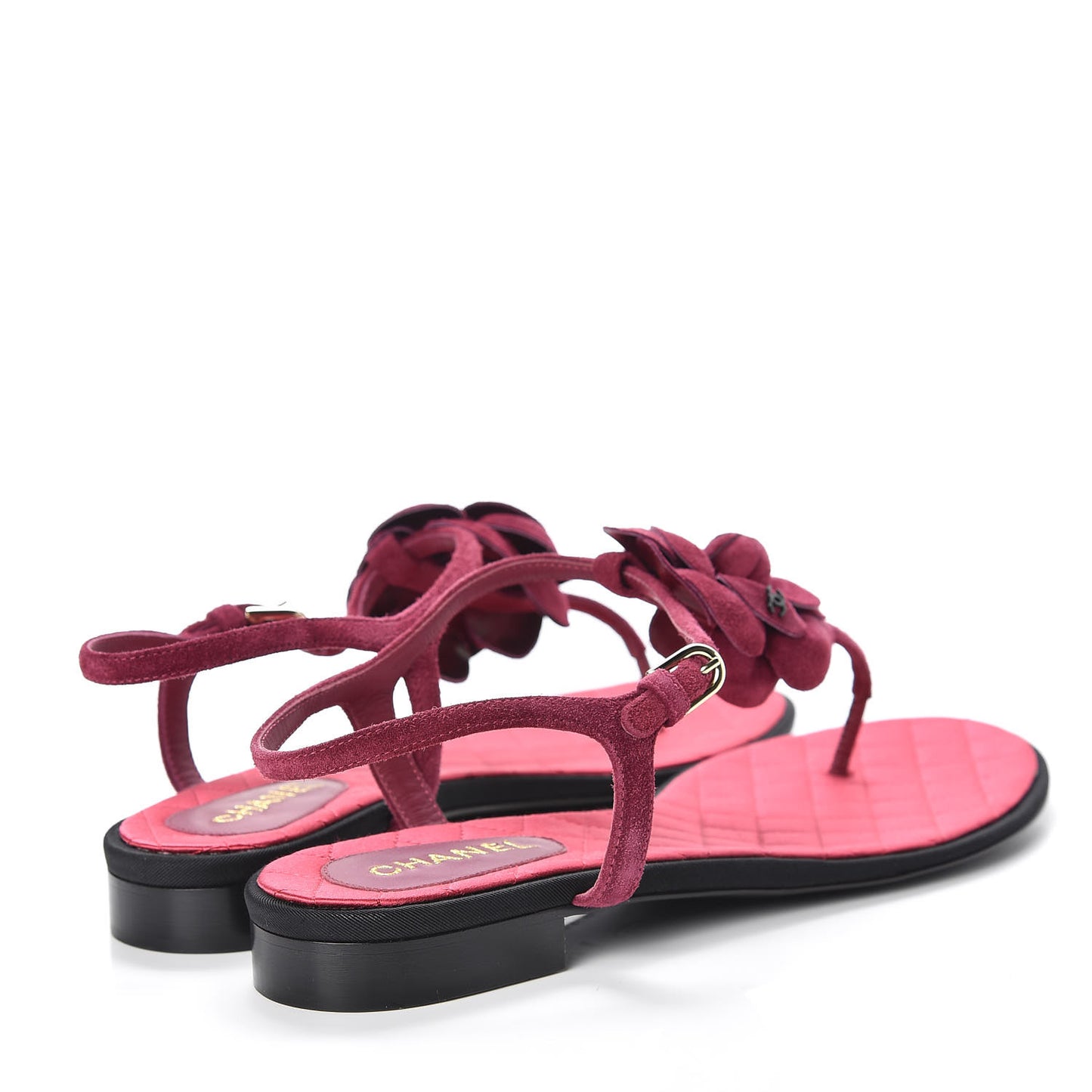 Suede Calfskin Camellia Thong Sandals 41 Dark Pink