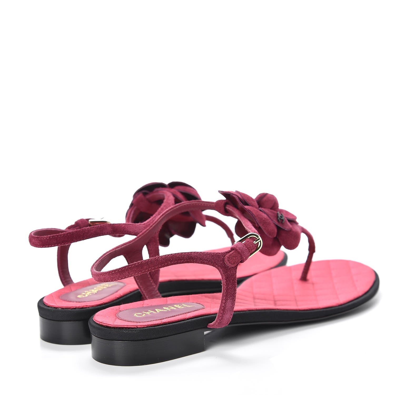 Chanel Suede Calfskin Camellia Thong Sandals 41 Dark Pink 4 of 10