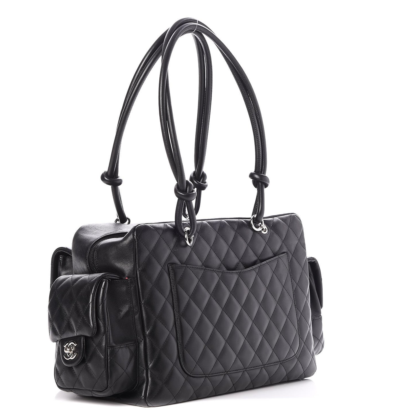Calfskin Quilted Large Cambon Multipocket Reporter Black