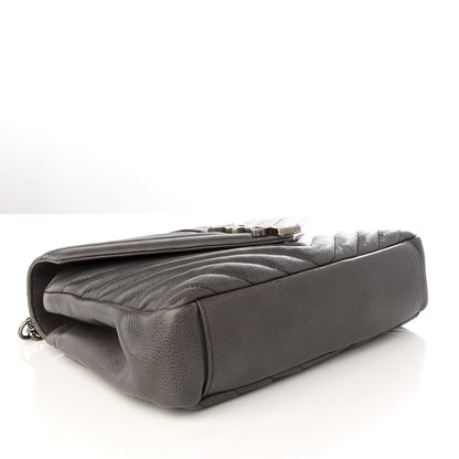Saint Laurent Sheepskin Matelasse Chevron Monogram Medium College Bag Light Coal 3 of 9