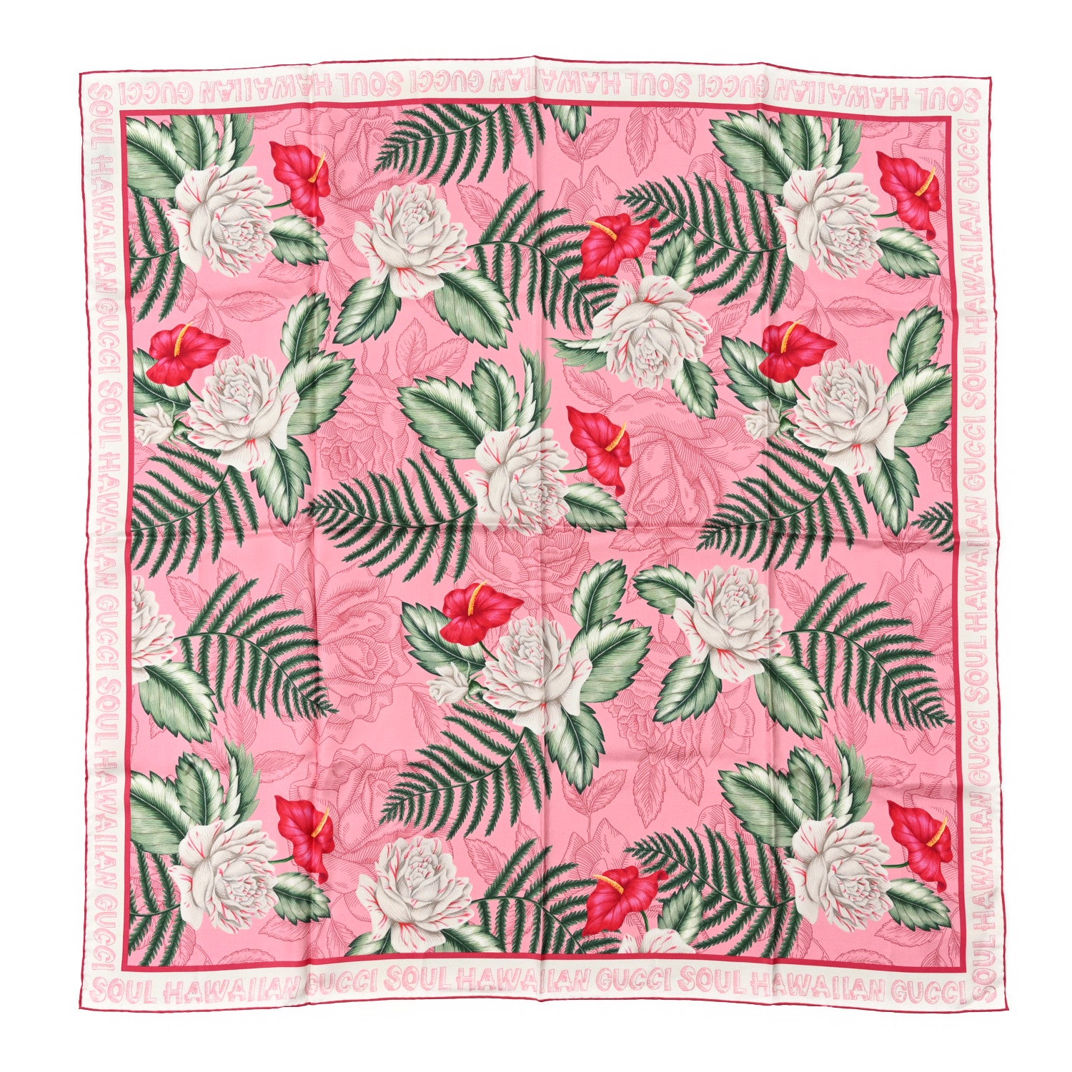 Gucci Silk Twill Dream Hawaiian Square Scarf Roseate 1 of 4