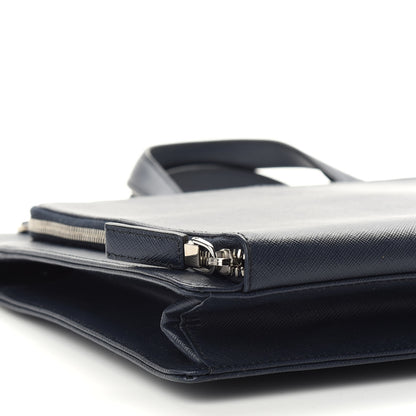 Prada Saffiano Cuir Travel Front Zip Pocket Briefcase Baltico 9 of 10