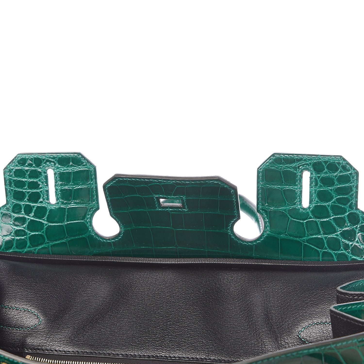 Hermes Shiny Niloticus Crocodile Horseshoe Birkin 30 Vert Emeraude Black 18 of 38