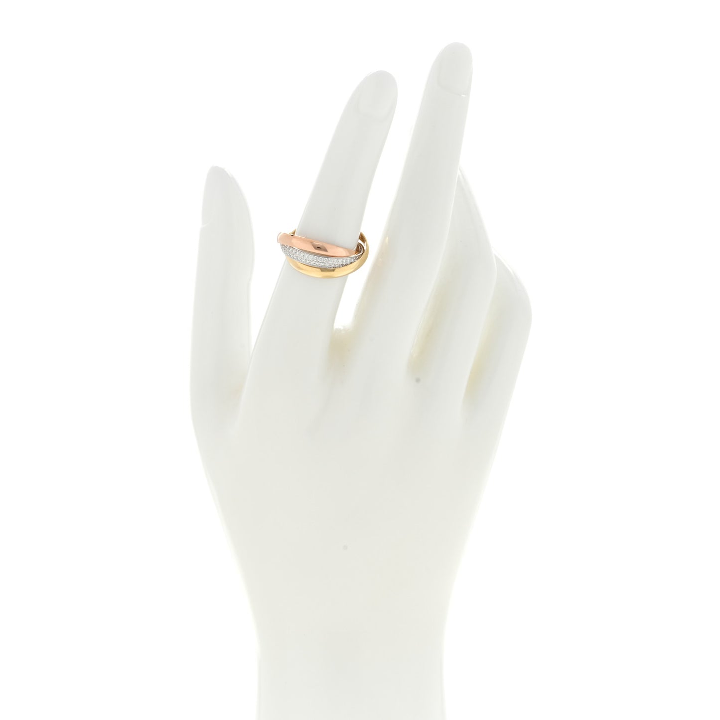 18K White Yellow Pink Gold Diamond Small Trinity Paved Ring 53 6.5