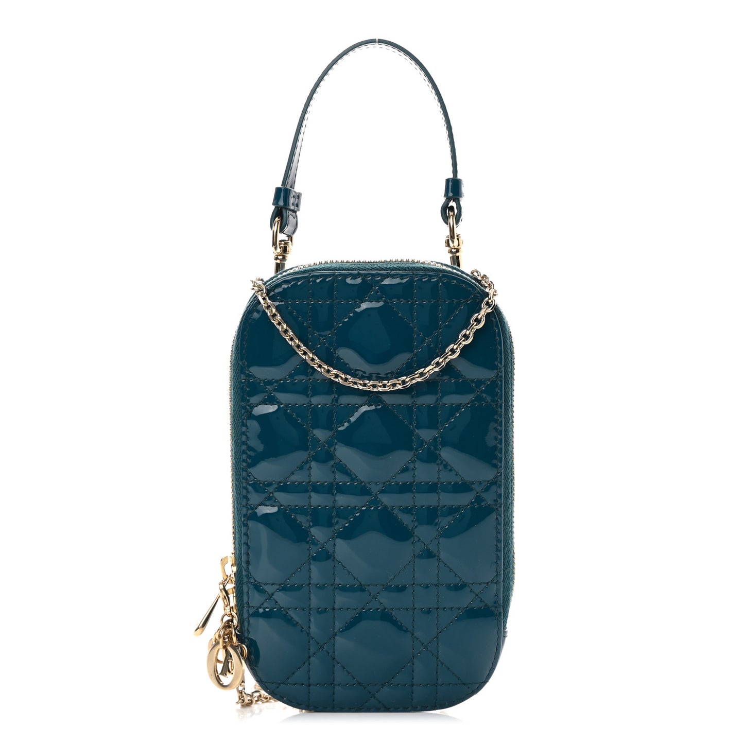 Patent Cannage Lady Dior Phone Holder Dior Blue
