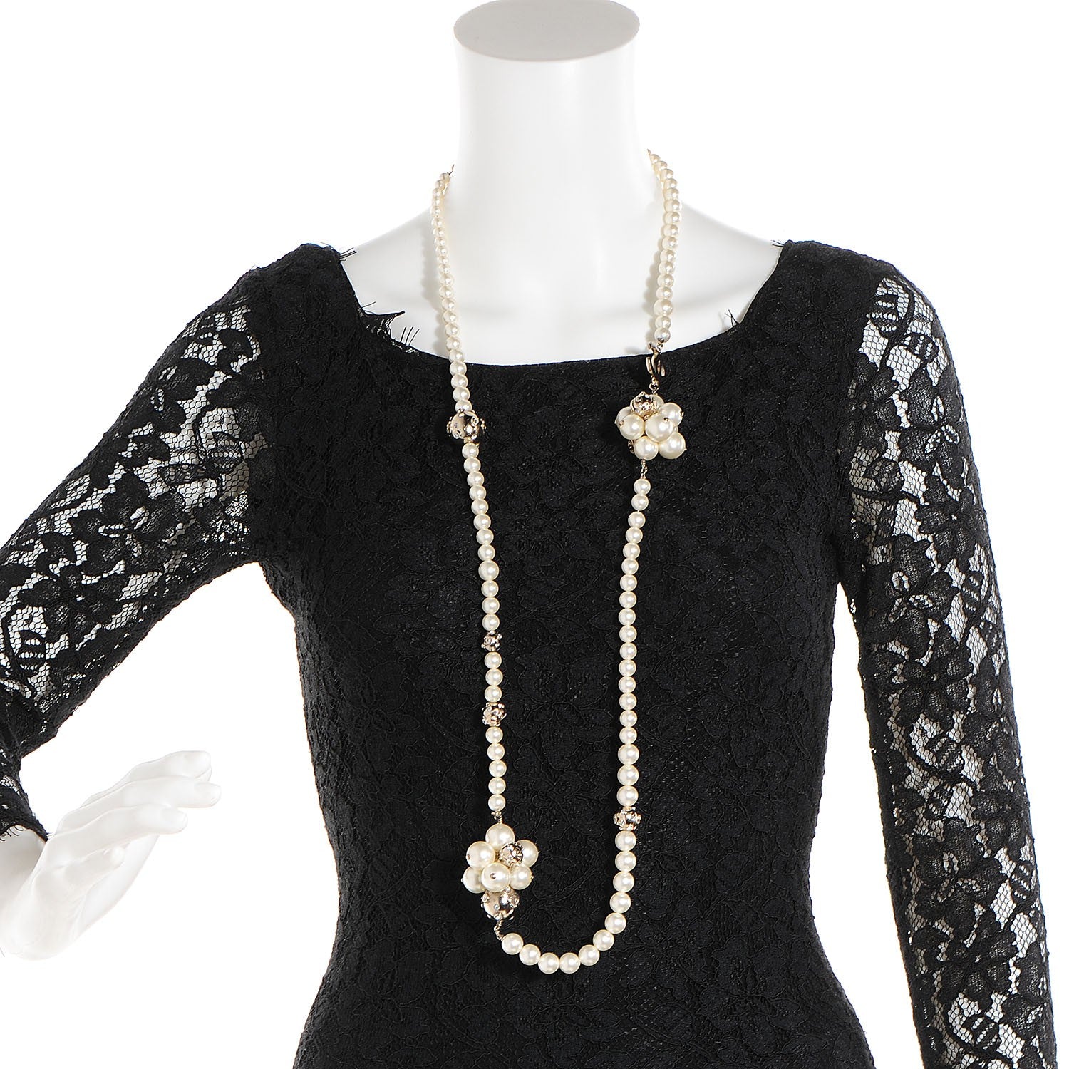 Chanel Crystal Pearl Cluster CC Long Necklace Light Gold 2 of 6