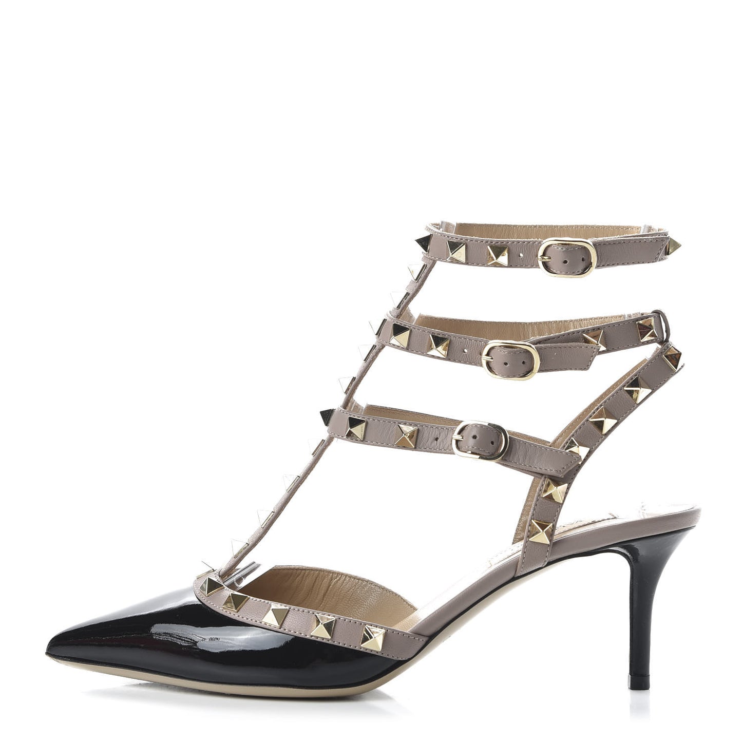 Patent Nappa Rockstud Ankle Strap 65mm Pumps 37.5 Black Poudre