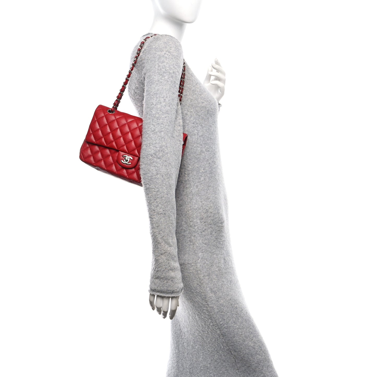 Caviar Quilted Medium Double Flap Red