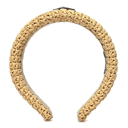 Prada Yarn Raffia Effect Crochet Metal Triangle Logo Headband Naturale 1 of 5