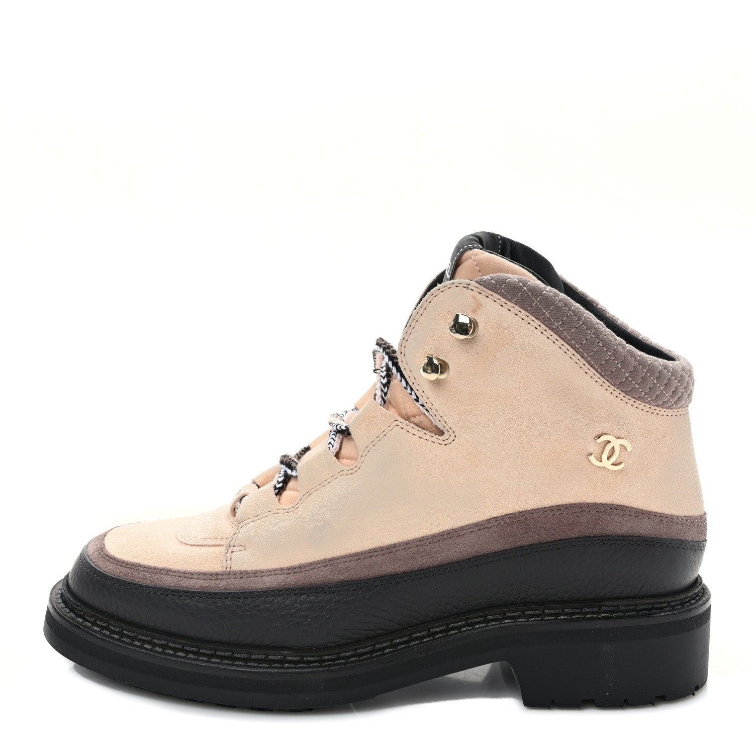 Chanel Suede Grained Calfskin CC Lace Up Boots 40 Light Pink Light Brown Dark Grey 1 of 8