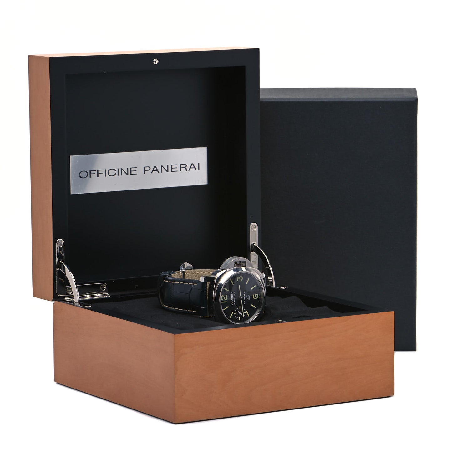 Stainless Steel Alligator 44mm Luminor Marina Manual Winding Watch Black PAM00463