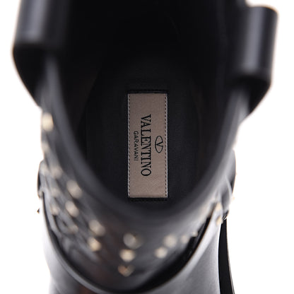 Valentino Garavani Calfskin Nappa Heart Rockstud Spike Biker Boots 38 Black 7 of 9