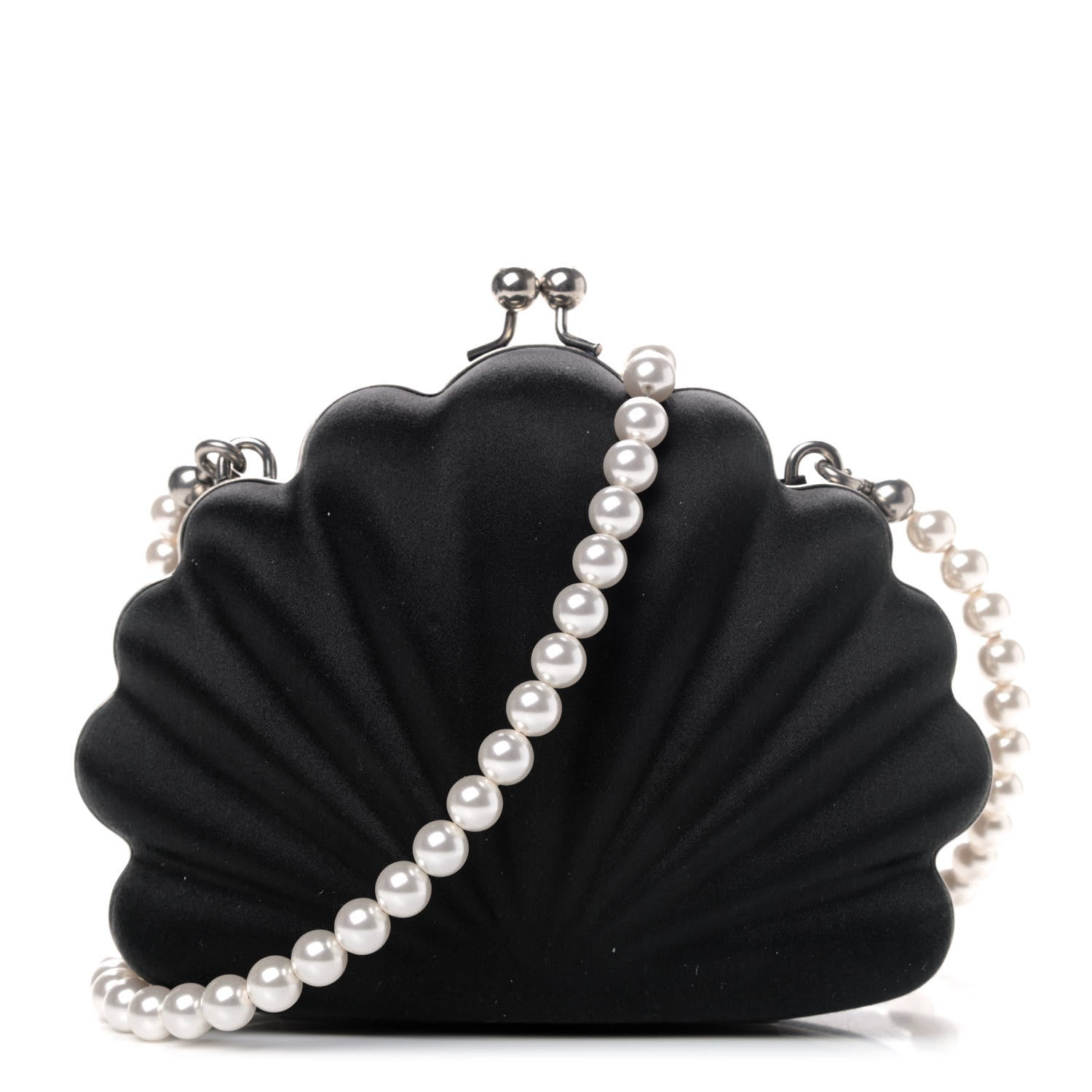 Balenciaga Satin Pearl Shell Clutch Bag Black 1 of 4