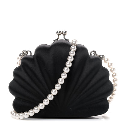 Balenciaga Satin Pearl Shell Clutch Bag Black 1 of 4