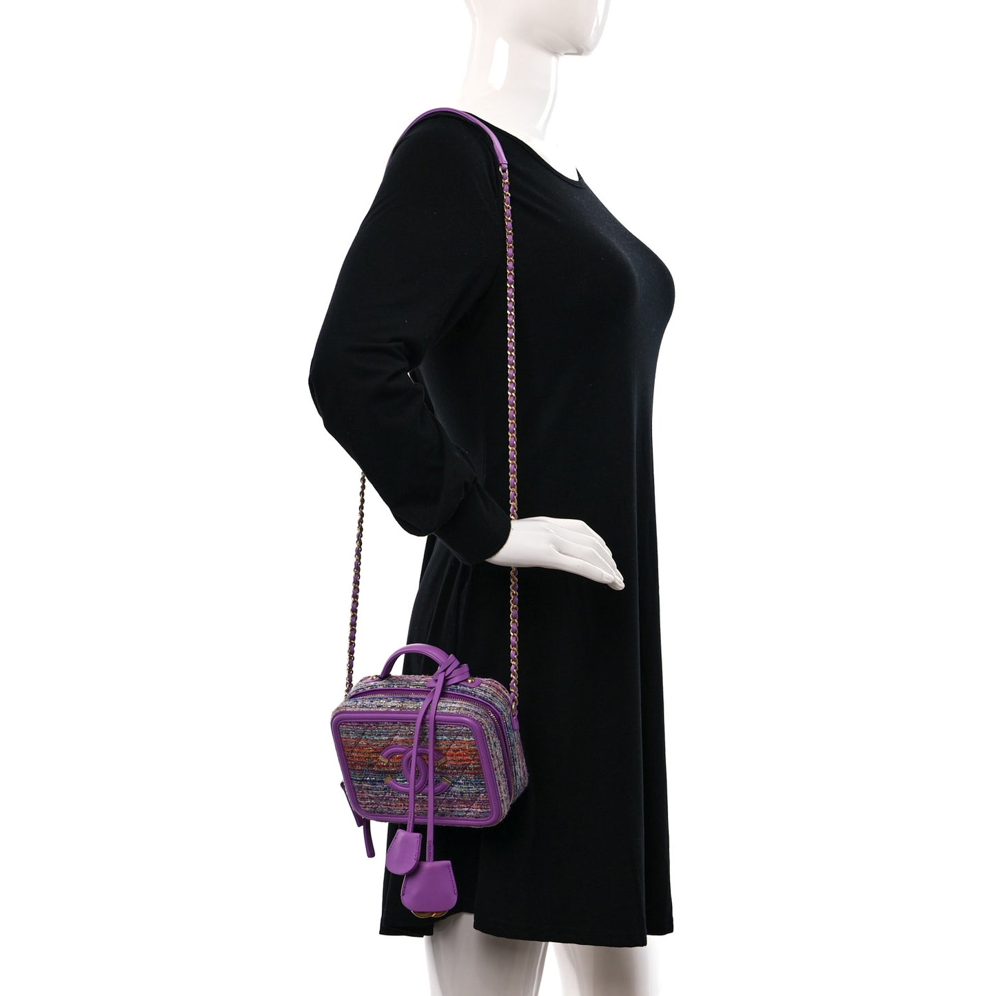 Tweed Quilted Small CC Filigree Vanity Case Purple Multicolor