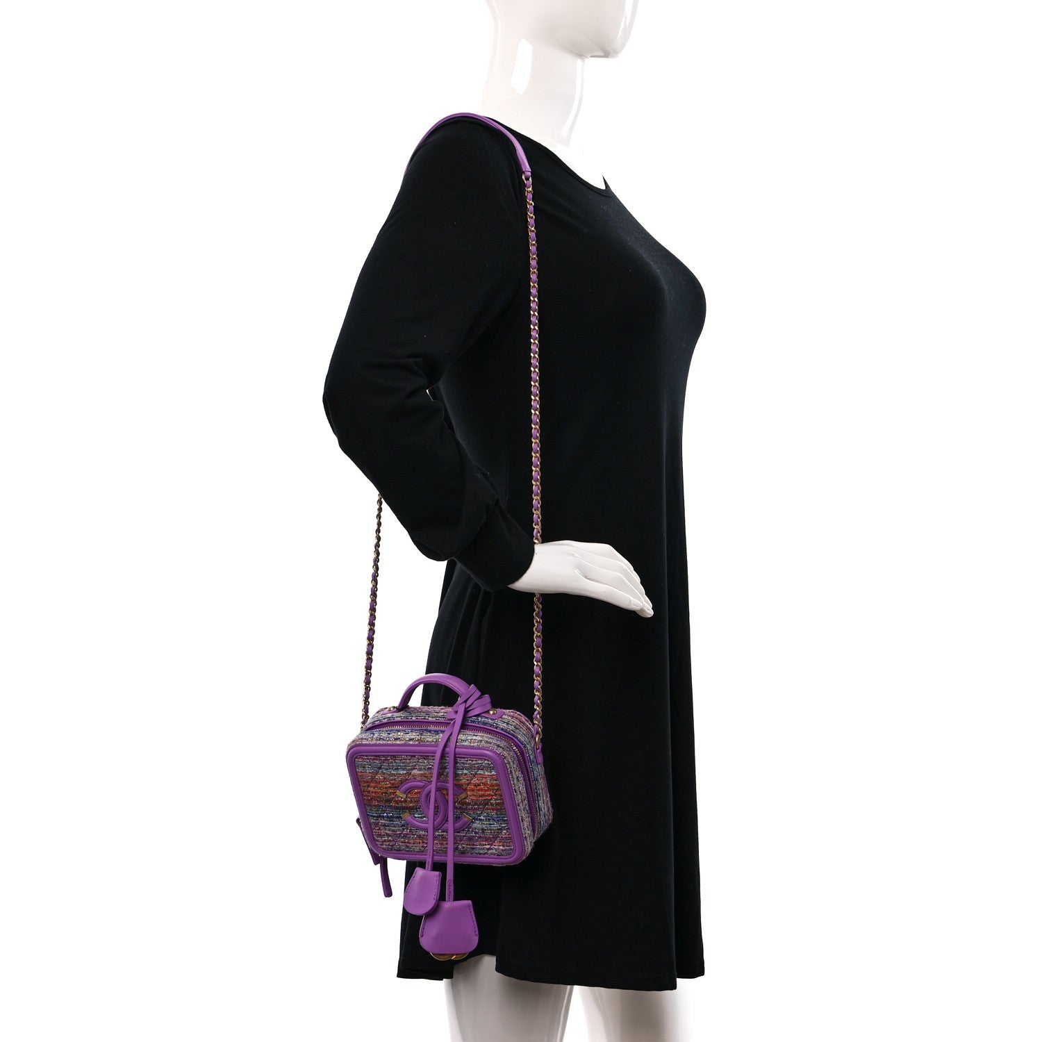 Chanel Tweed Quilted Small CC Filigree Vanity Case Purple Multicolor 2 of 9