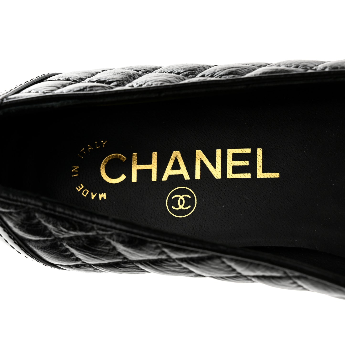 Grosgrain Glazed Lambskin Quilted Chain Loafers 37 Black