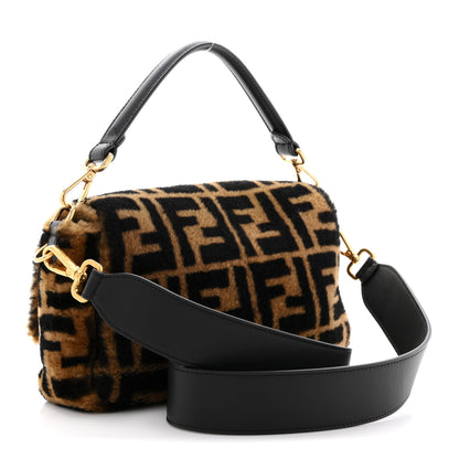 Fendi Shearling Vitello Dolce Macro FF 1974 Baguette Tobacco Black 3 of 10