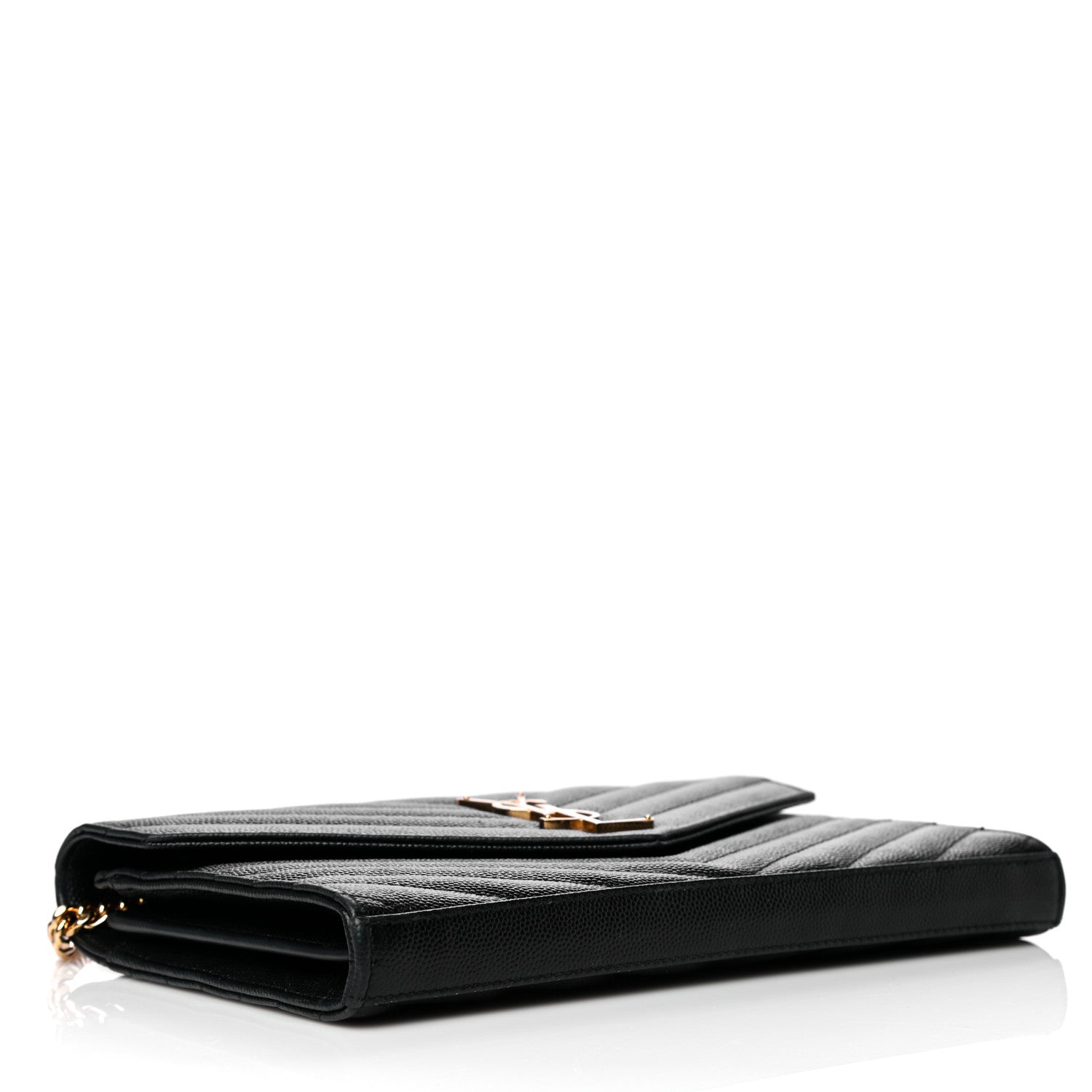 Saint Laurent Grain De Poudre Matelasse Chevron Monogram Chain Wallet Black 4 of 12