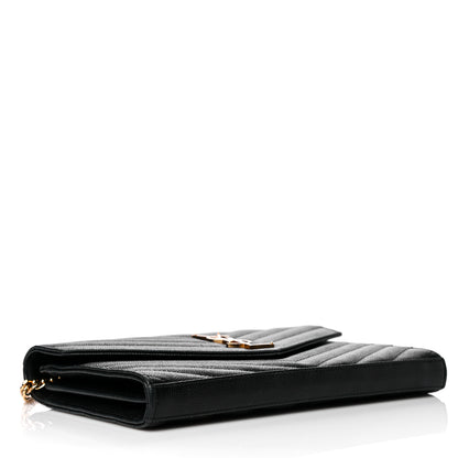 Saint Laurent Grain De Poudre Matelasse Chevron Monogram Chain Wallet Black 4 of 12