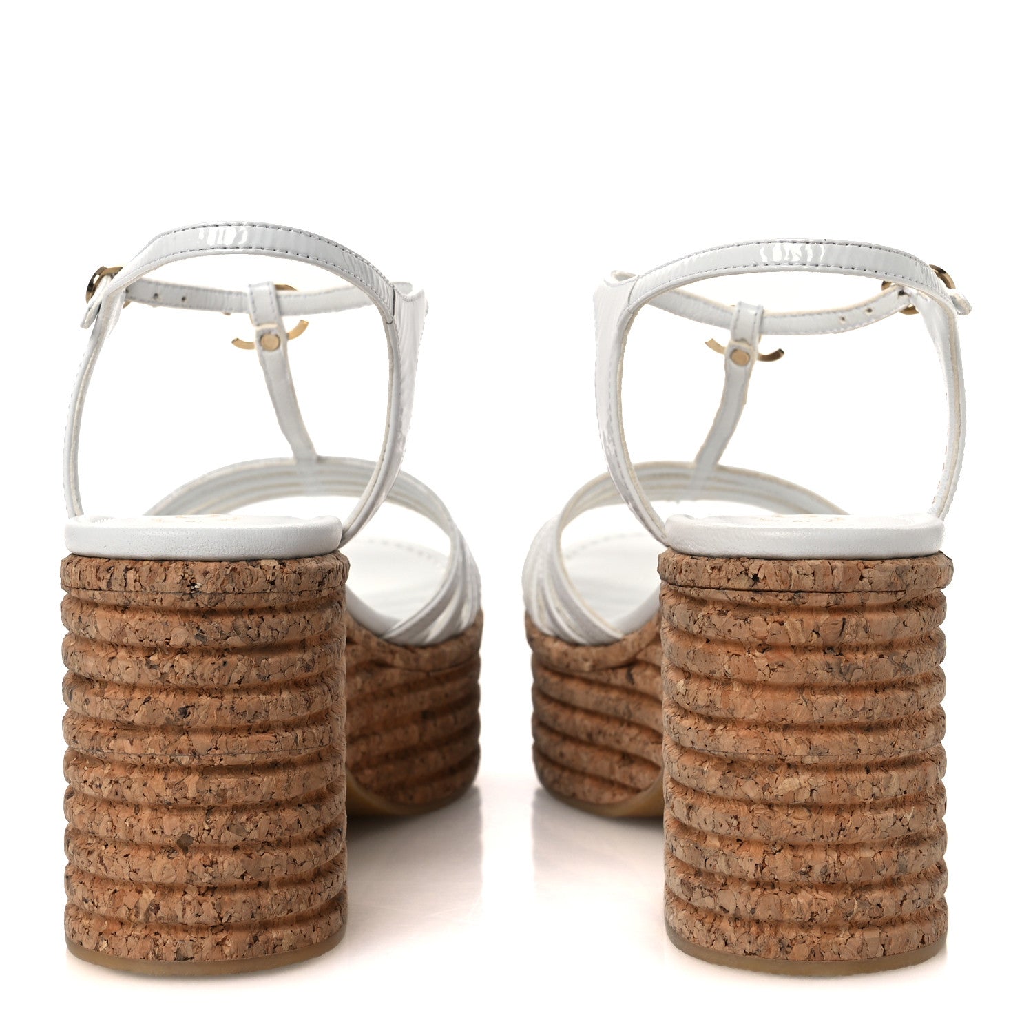 Chanel Patent Goatskin Cork CC Ankle Strap Platform Sandals 40 White 6 of 15