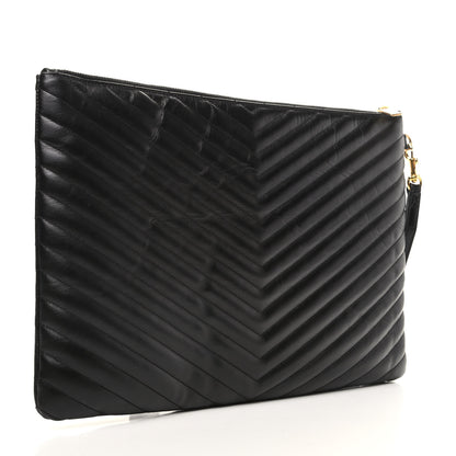 Saint Laurent Calfskin Matelasse Chevron Monogram Document Holder Black 3 of 9