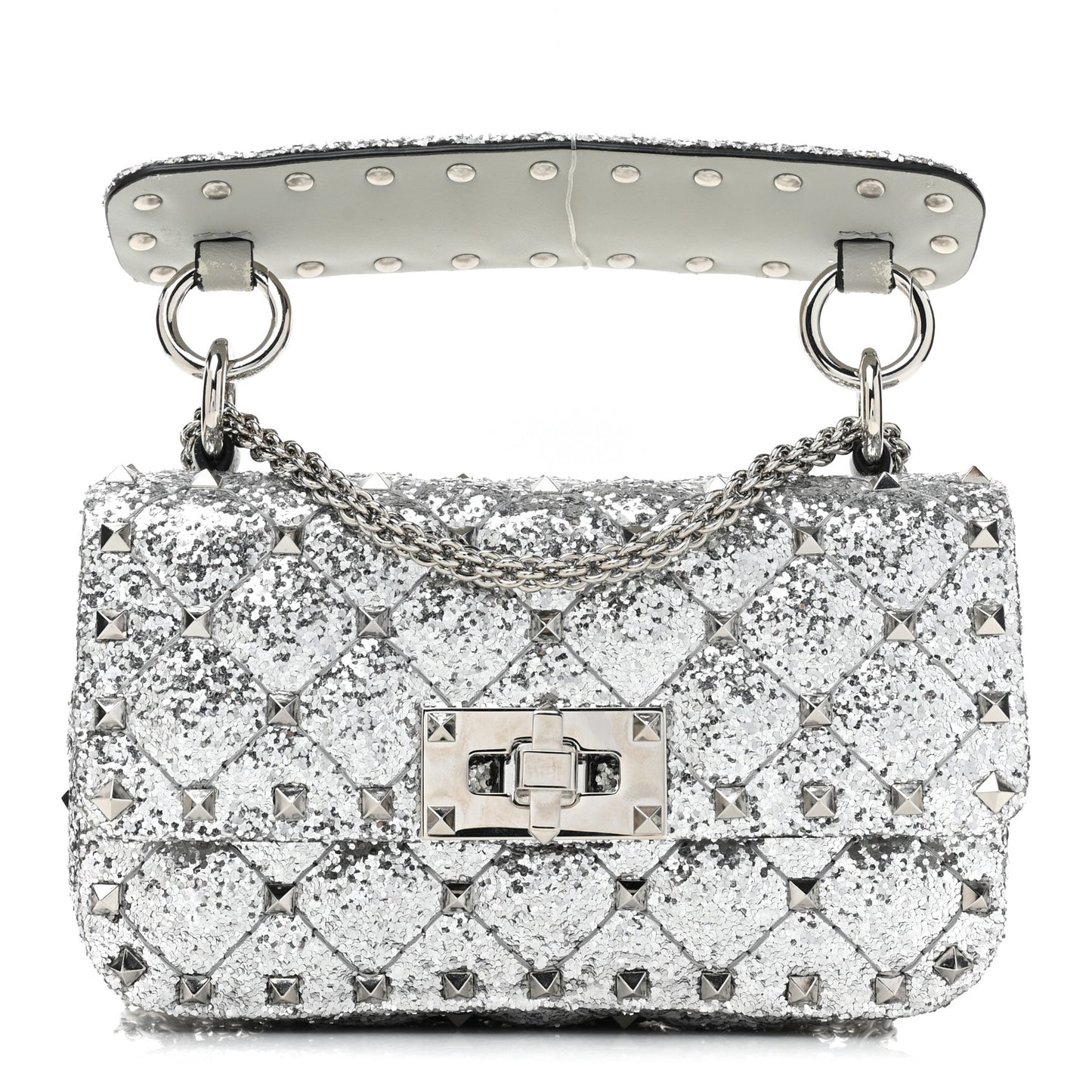 Glitter Mini Rockstud Spike Shoulder Bag Silver
