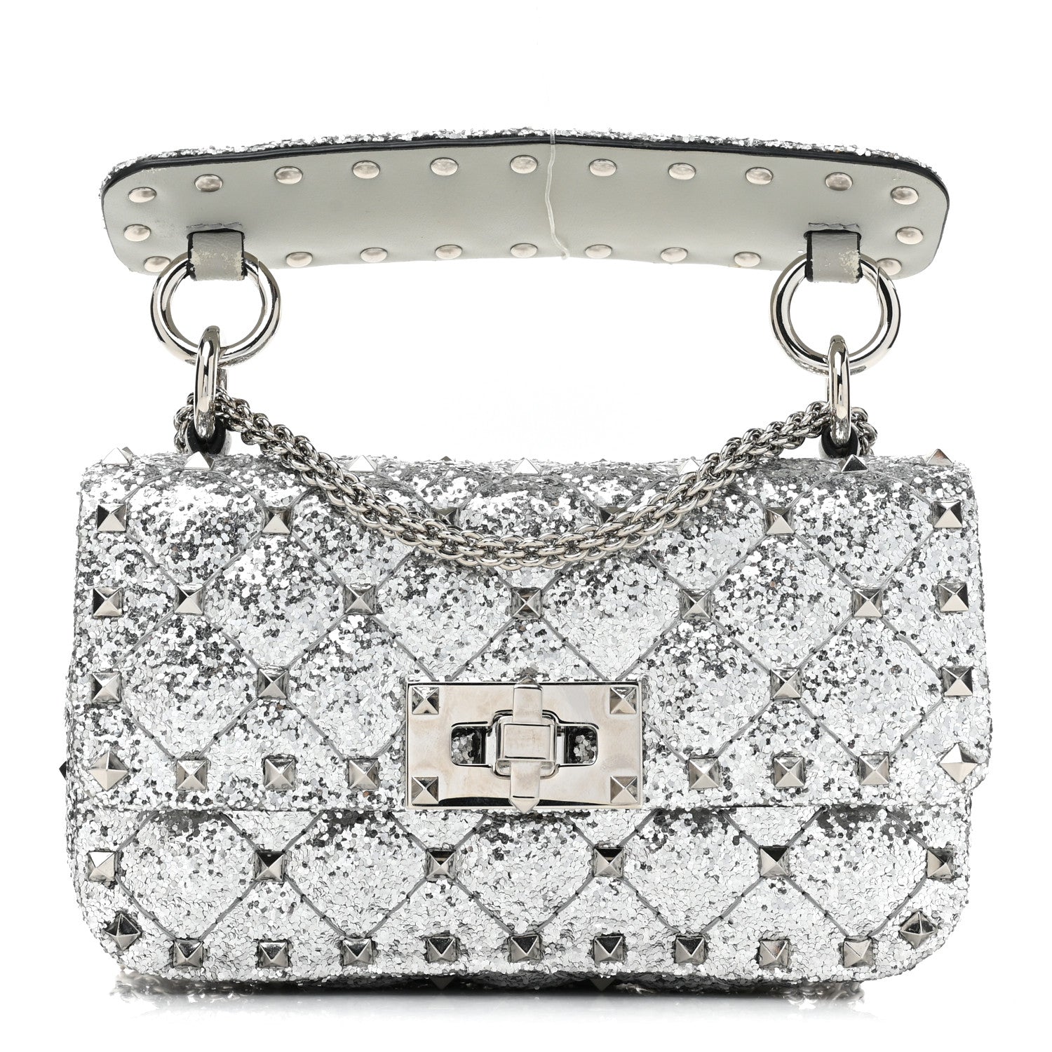 Valentino Garavani Glitter Mini Rockstud Spike Shoulder Bag Silver 1 of 11