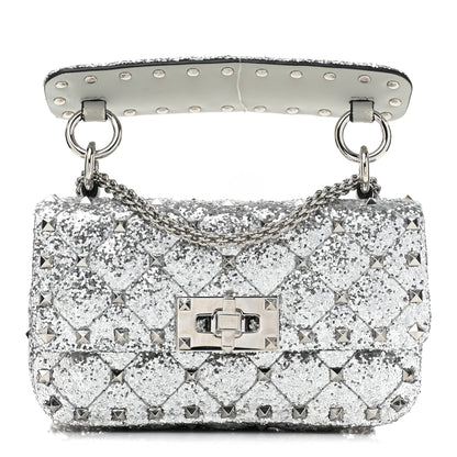Valentino Garavani Glitter Mini Rockstud Spike Shoulder Bag Silver 1 of 11