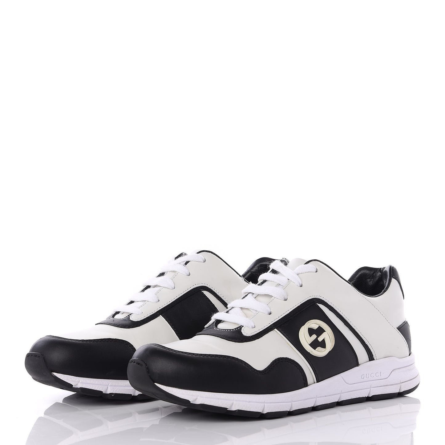 Calfskin Womens Interlocking G Sneakers 37.5 Black White