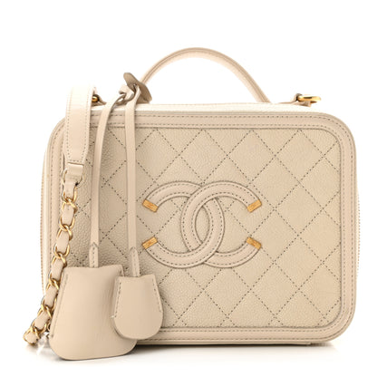 Chanel Caviar Quilted Medium CC Filigree Vanity Case Light Beige 1 of 14