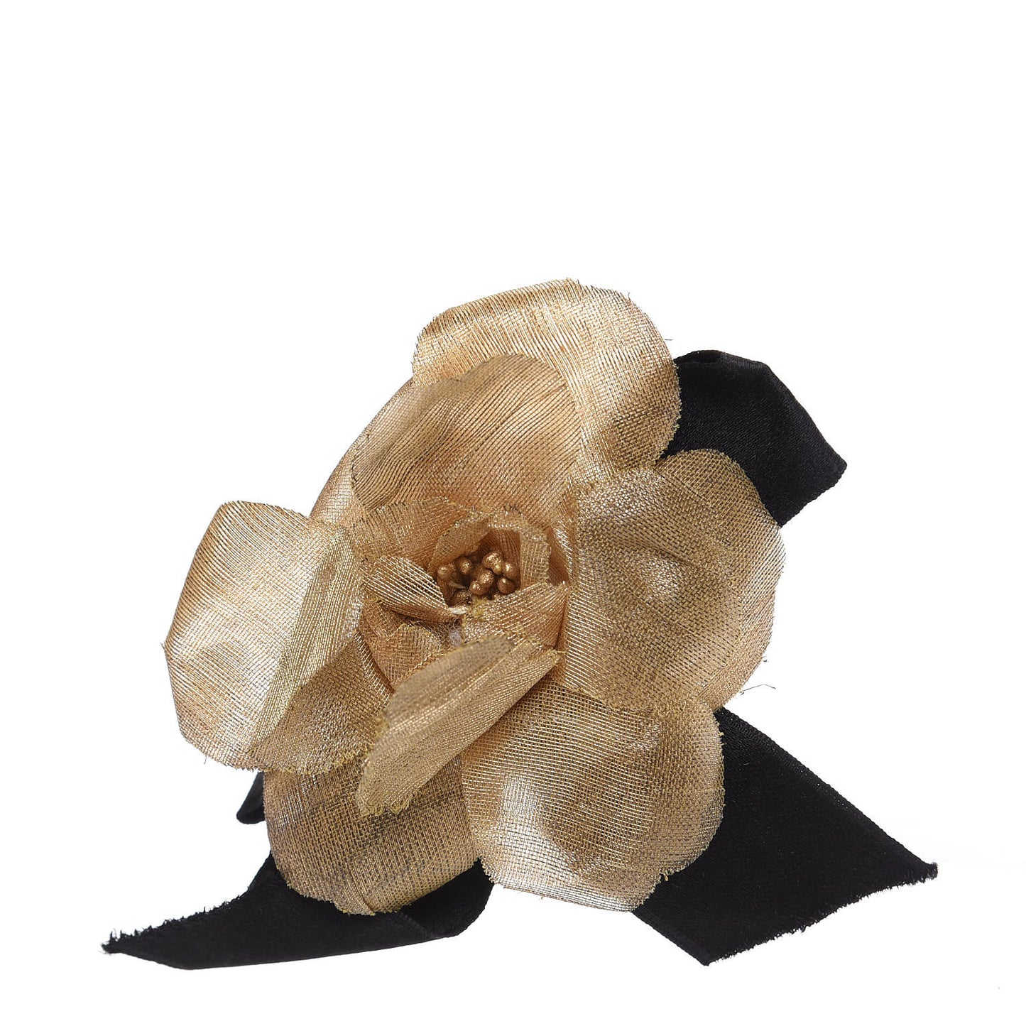 Fabric Camellia Flower Brooch Dark Beige