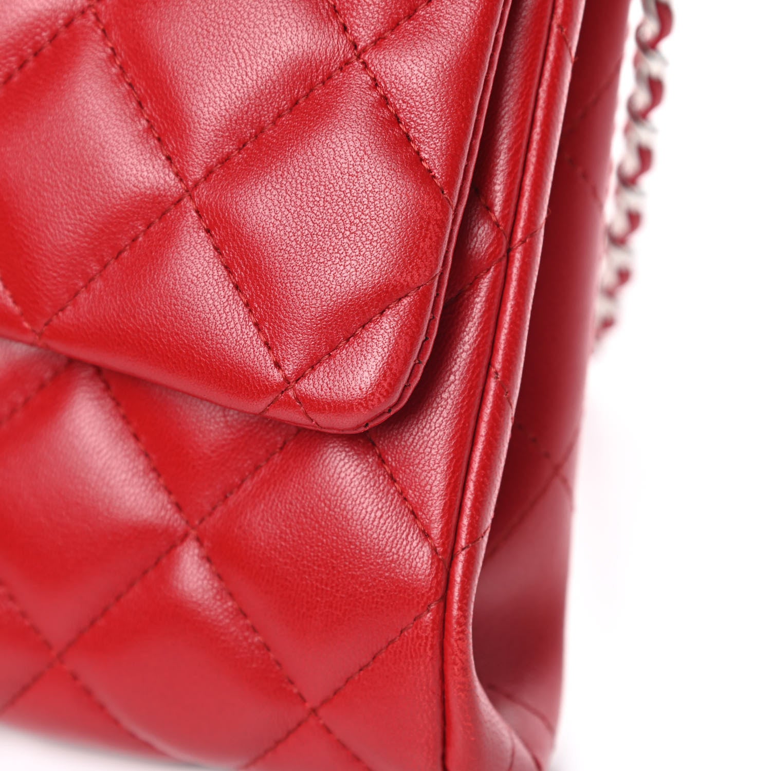 Chanel Lambskin Quilted Clutch With Chain Flap Red 12 of 13