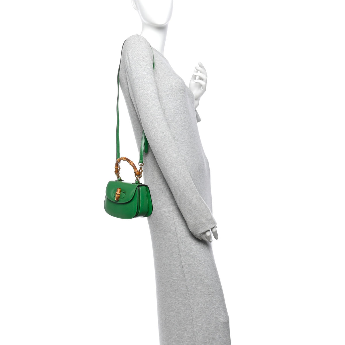 Gucci Boarded Dyana Lux Calfskin Web Mini Bamboo 1947 Top Handle Bag Spring Green 2 of 11