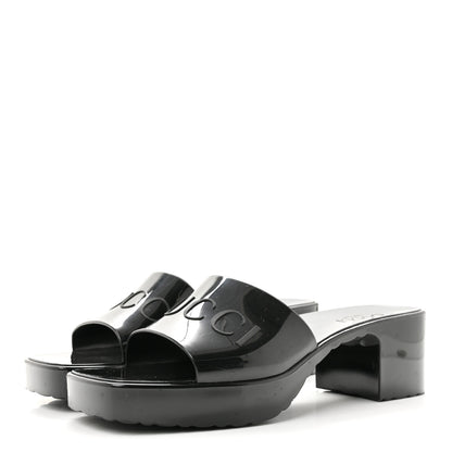 Gucci Rubber Gucci Logo Womens Platform 20/60mm Slide Sandals 38 Black 4 of 10