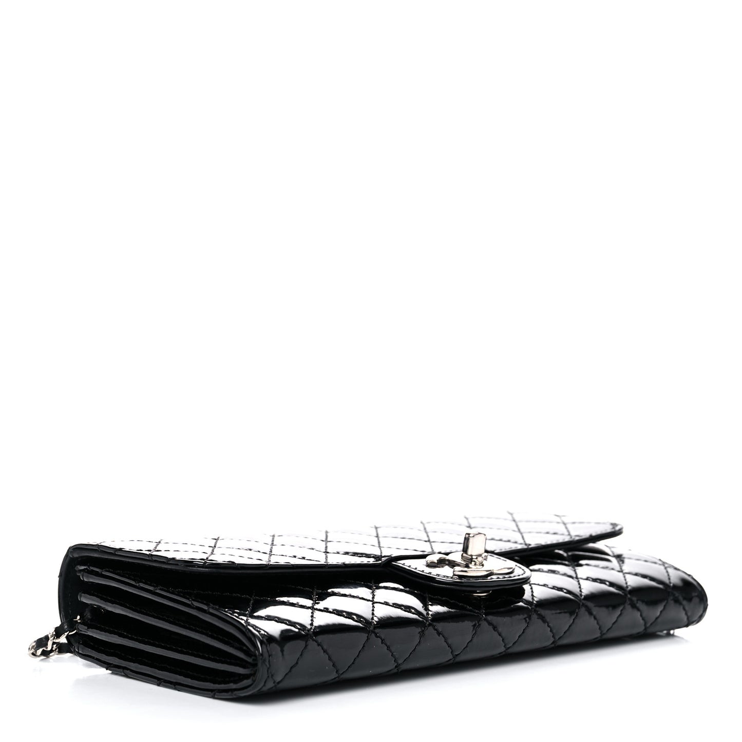 Patent Calfskin Quilted Brilliant East West Flap Clutch Black