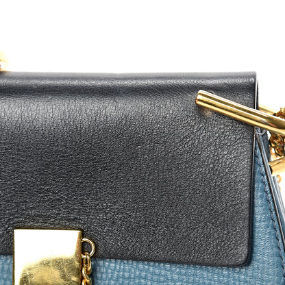 Chloe Grained Calfskin Lambskin Mini Bi-Color Drew Shoulder Bag Blue Black 13 of 13